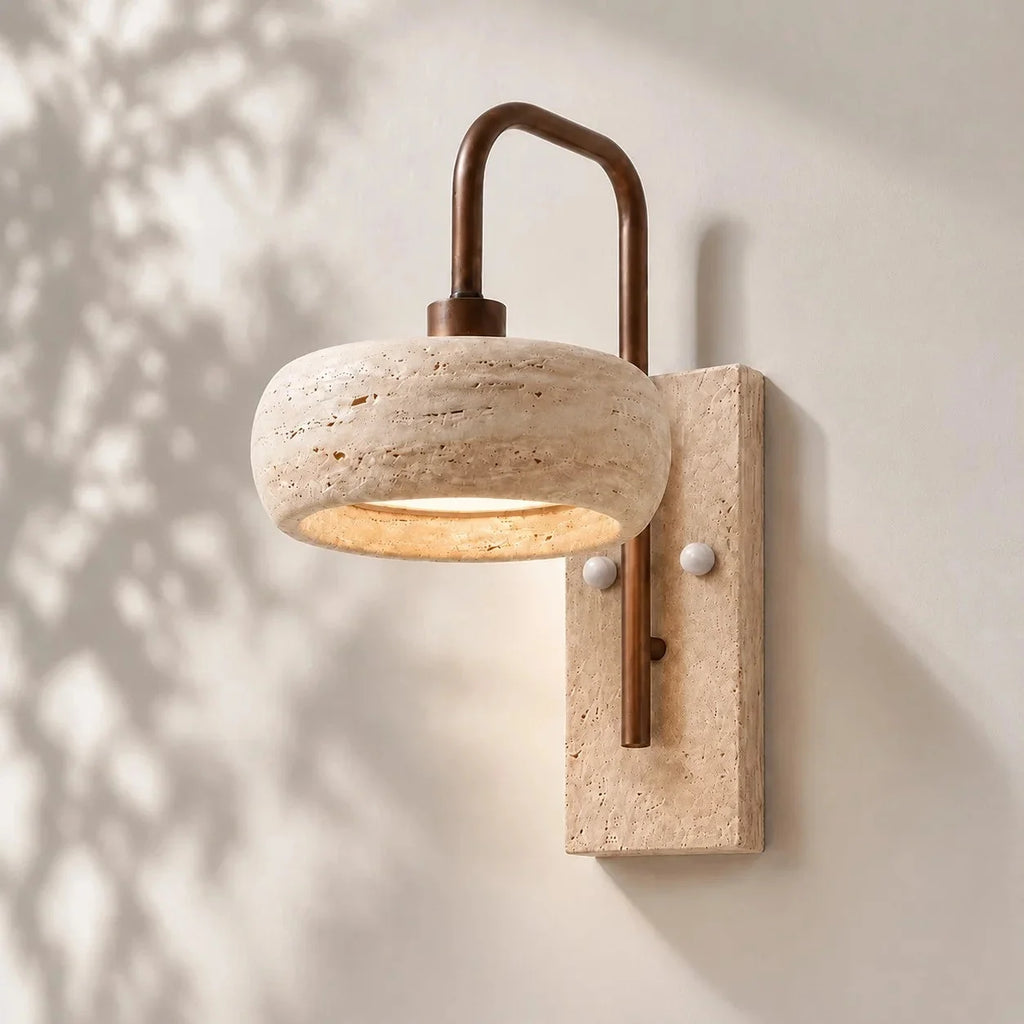 Travertine arched arm wall light