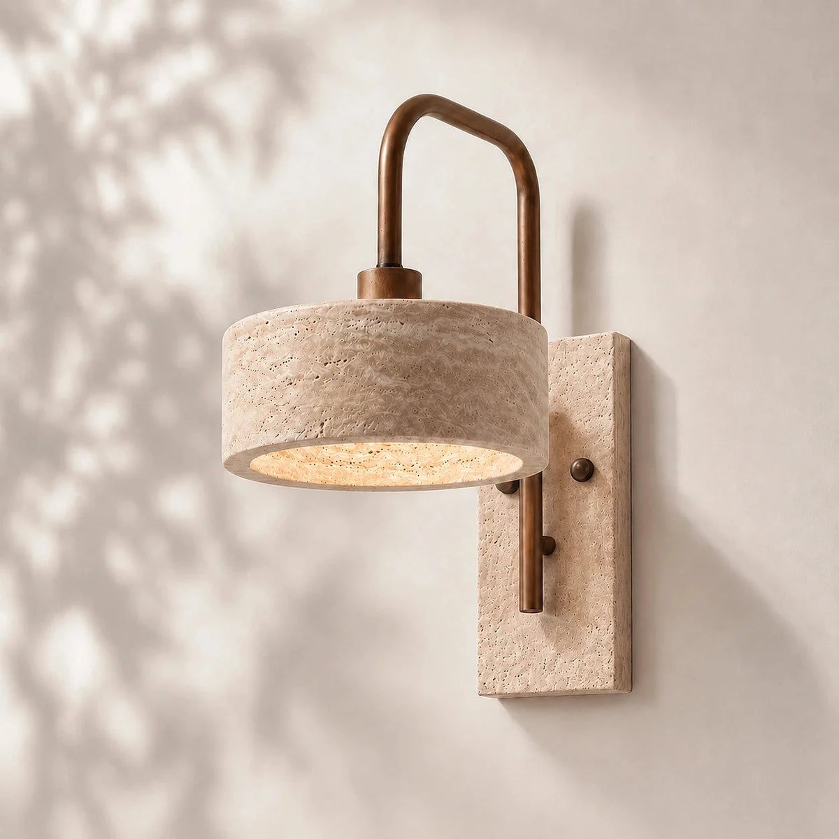 Travertine arched arm wall light, Cylinder travertine, Travertine
