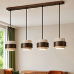 Travertine and walnut drum pendant light