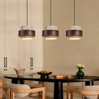 Travertine and walnut drum pendant light