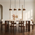 Travertine and walnut drum pendant light
