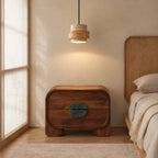 Travertine and walnut drum pendant light
