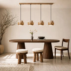 Travertine and walnut drum pendant light