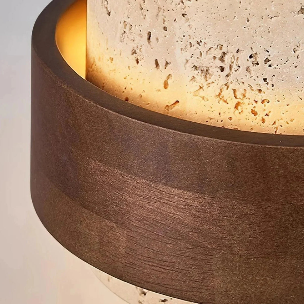 Travertine and walnut drum pendant light