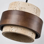Travertine and walnut drum pendant light