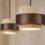 Travertine and walnut drum pendant light