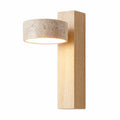 Travertine and wood wall light, with a standard switch