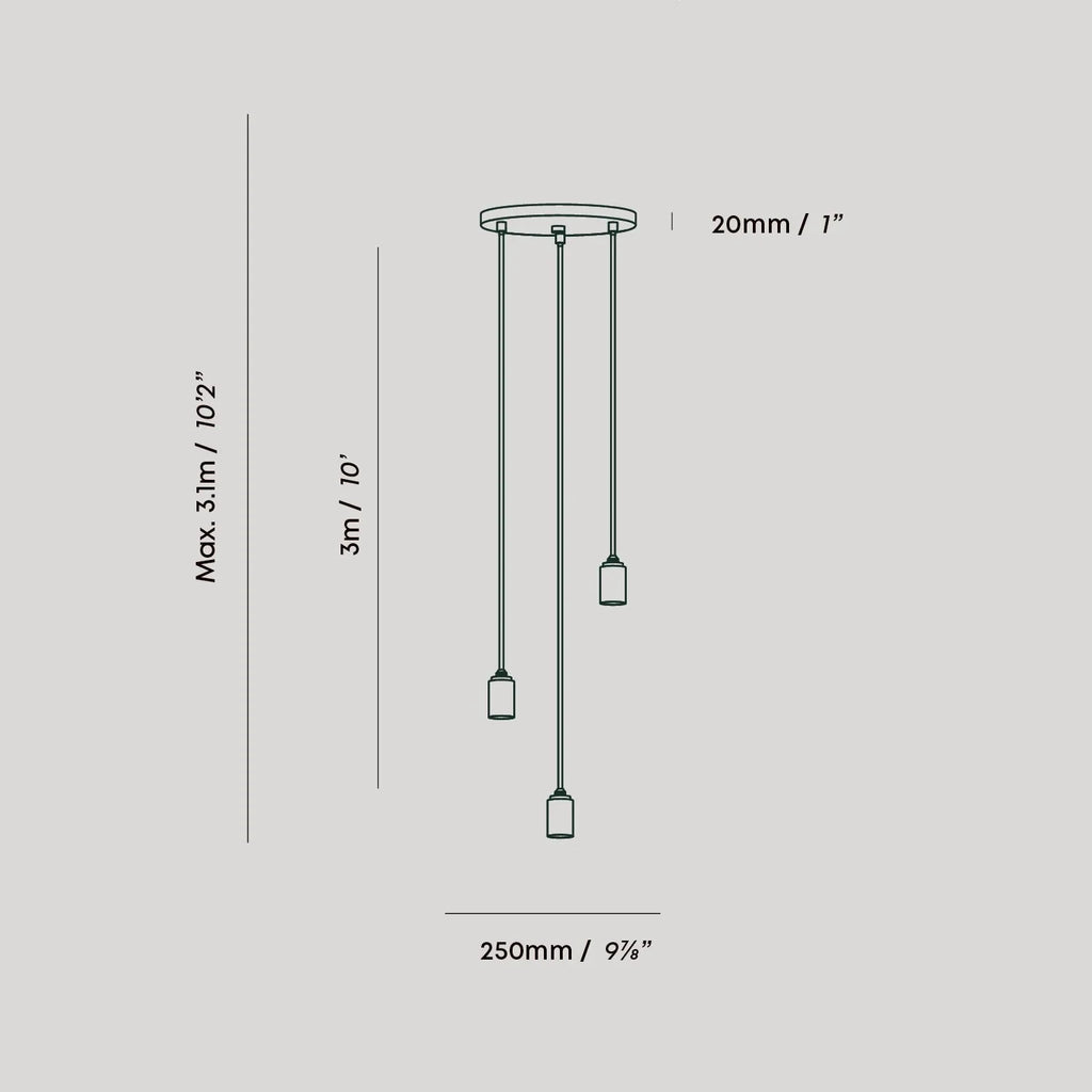 Triple Cluster Bulb Holder Pendant, dimension drawing