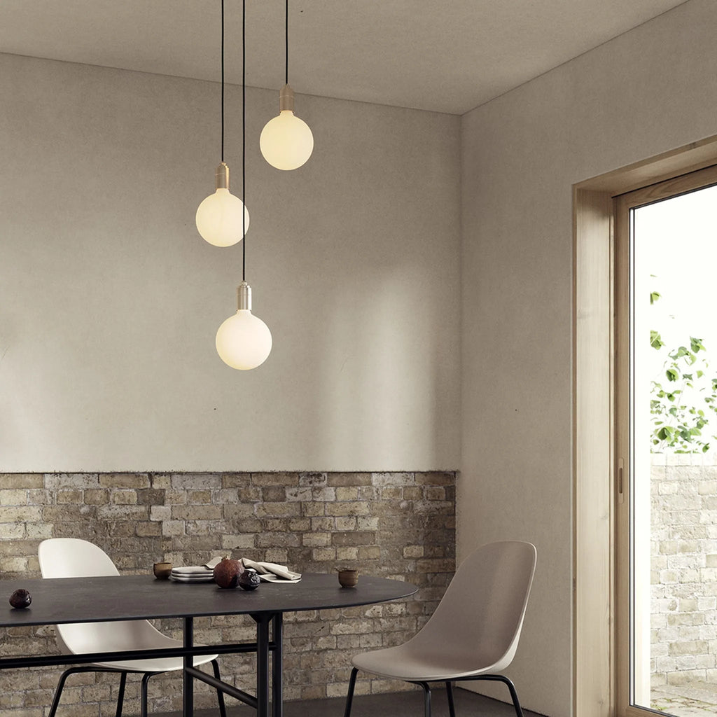 Triple opal sphere cluster pendant, above a dining table