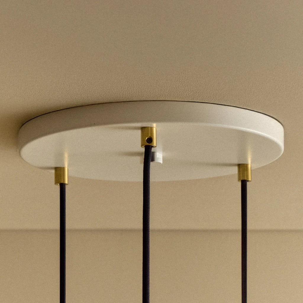 Triple opal sphere cluster pendant, white round ceiling canopy