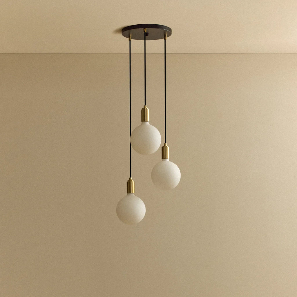 Triple opal sphere cluster pendant, with black canopy, unlit