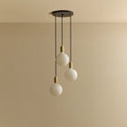 Triple opal sphere cluster pendant, with black canopy, unlit