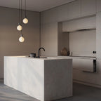 Triple Opal Sphere Cluster Pendant, above a kitchen island