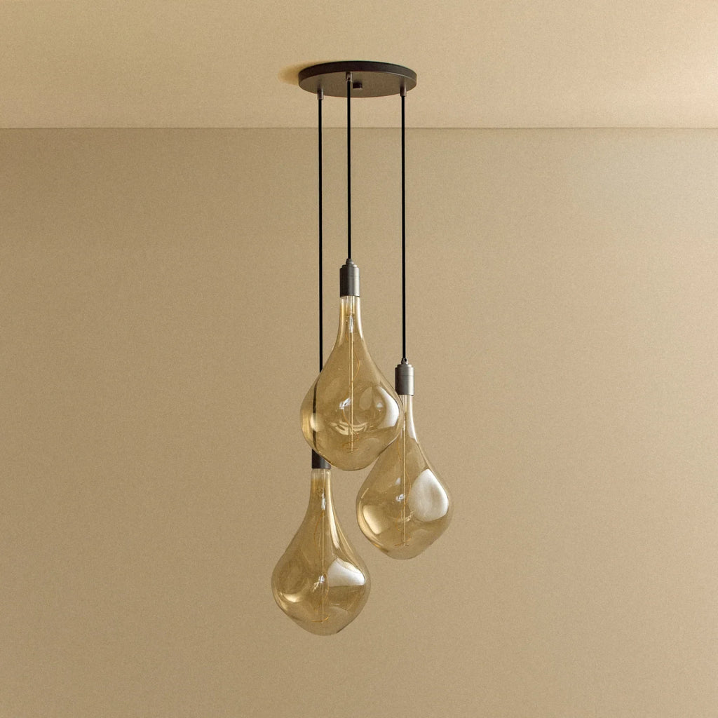 Triple Tall Tinted Bulb Cluster Pendant, in graphite, unlit
