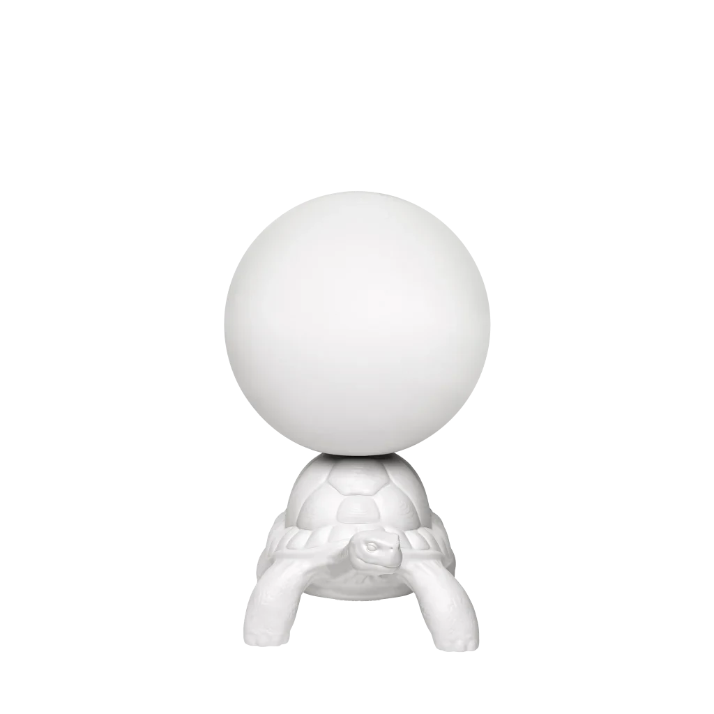 Turtle floor lamp with a glowing globe, in white