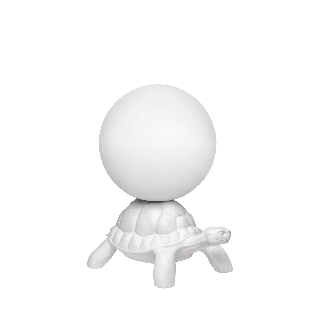 Turtle floor lamp with a glowing globe, in white