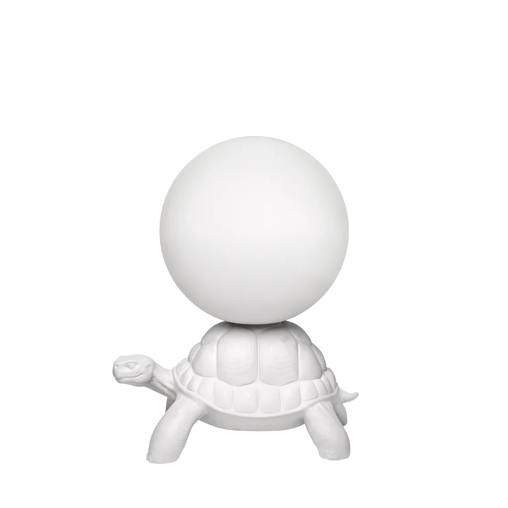 Turtle floor lamp with a glowing globe, in white