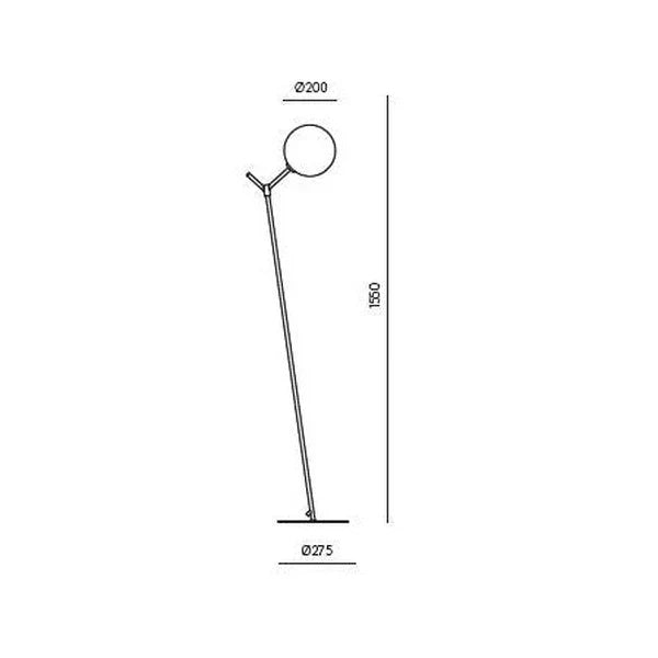 Twig branch floor lamp with opal glass globe, dimension drawing