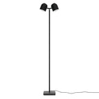 Twin-head adjustable floor lamp with a marble base, in black, full lamp