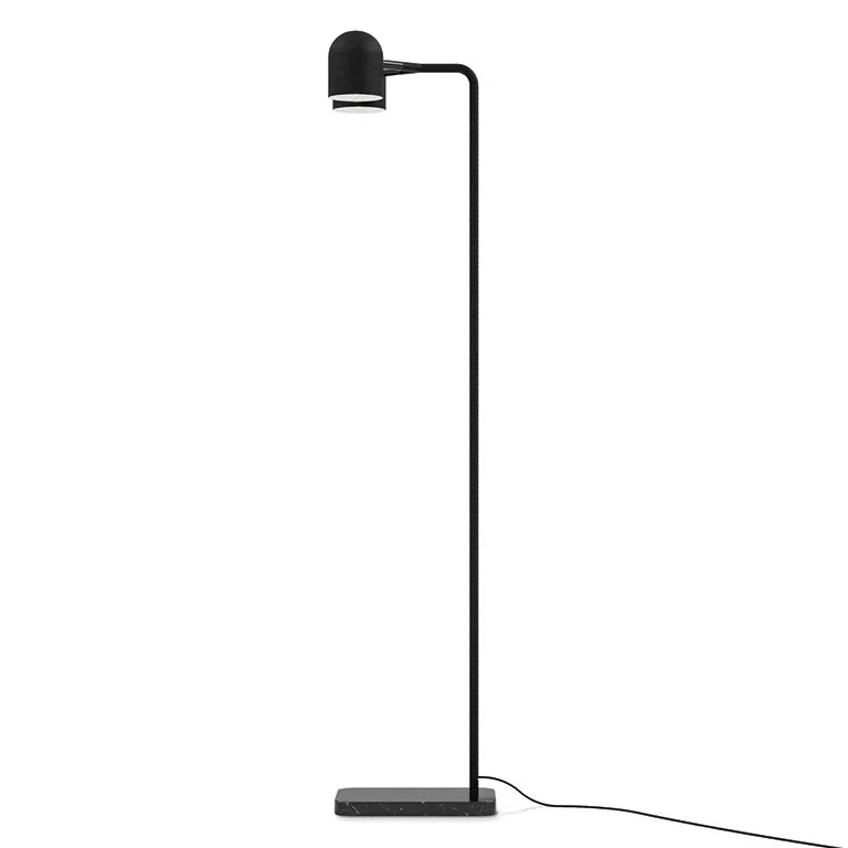 Twin-head adjustable floor lamp with a marble base, in black, full lamp