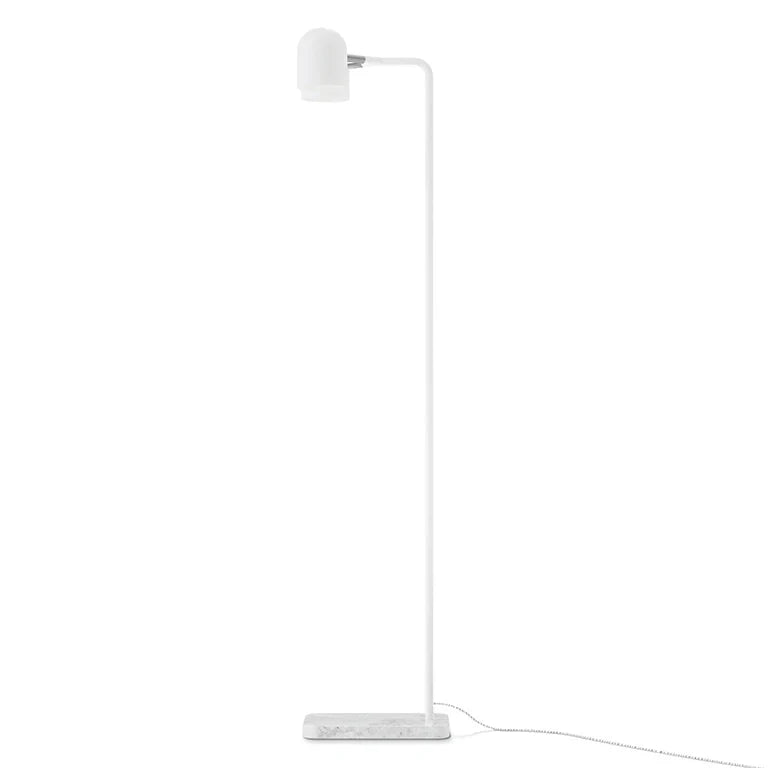 Twin-head adjustable floor lamp with a marble base, in white, full lamp
