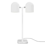 Twin-head adjustable table lamp, in matte white, from the front