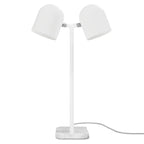 Twin-head adjustable table lamp, in matte white, with both heads tilted