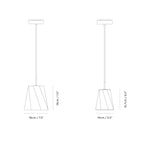 Twisted concrete pendant, dimension drawing of both sizes