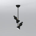 Two-bird vertical tube pendant, in black with white reflectors