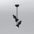 Two-bird vertical tube pendant, in black with white reflectors