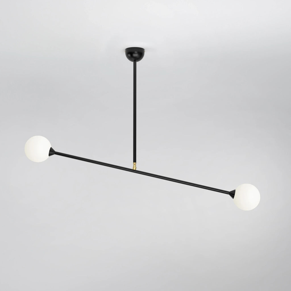 Two-globe pendant with horizontal arm, in black