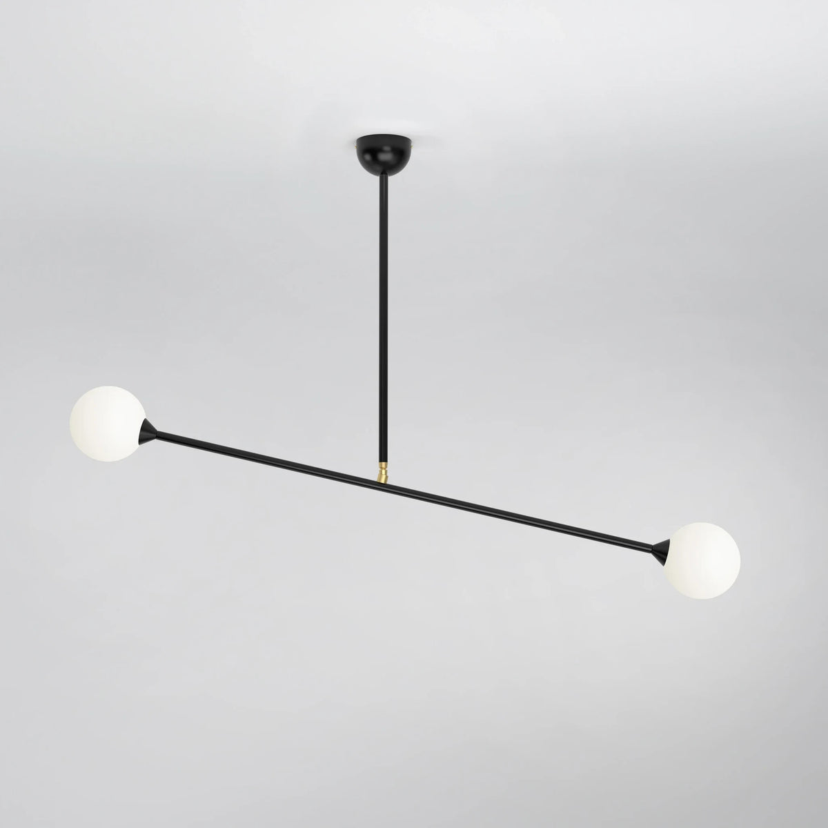 Two-globe pendant with horizontal arm, in black