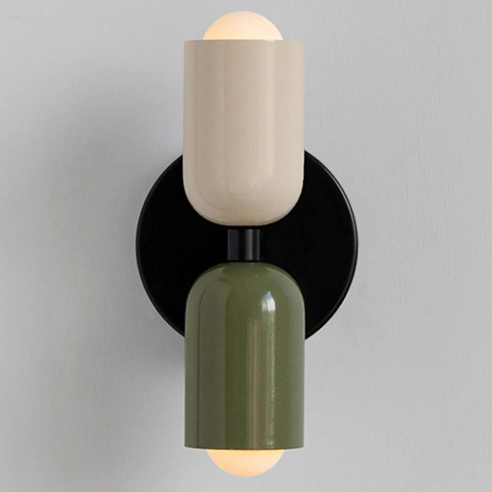 Two-tone up and down wall light, in beige and green