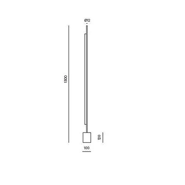 Vertical LED bar floor lamp with black marble cube base, dimension drawing