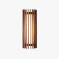 Walnut wood slatted wall light, 36cm, on a white background