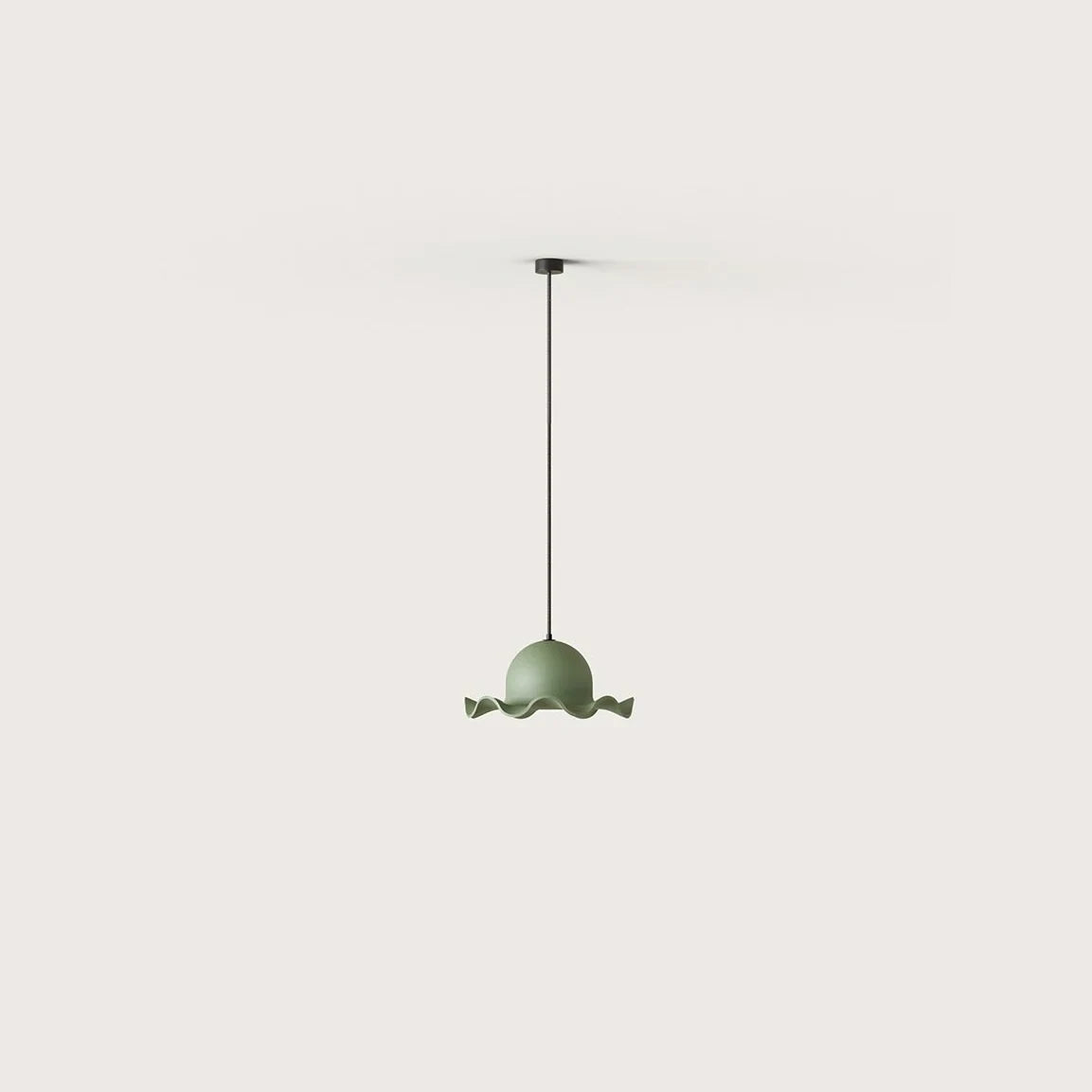 Wavy-brim hand-painted ceramic pendant, in sage green