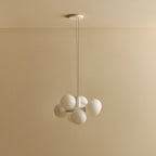 White steel globe cluster chandelier, unlit