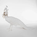 Peacock table lamp in white resin, side view