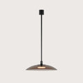 Wide glass disc LED pendant, with grey glass on a plain background
