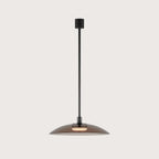Wide glass disc LED pendant, with grey glass on a plain background