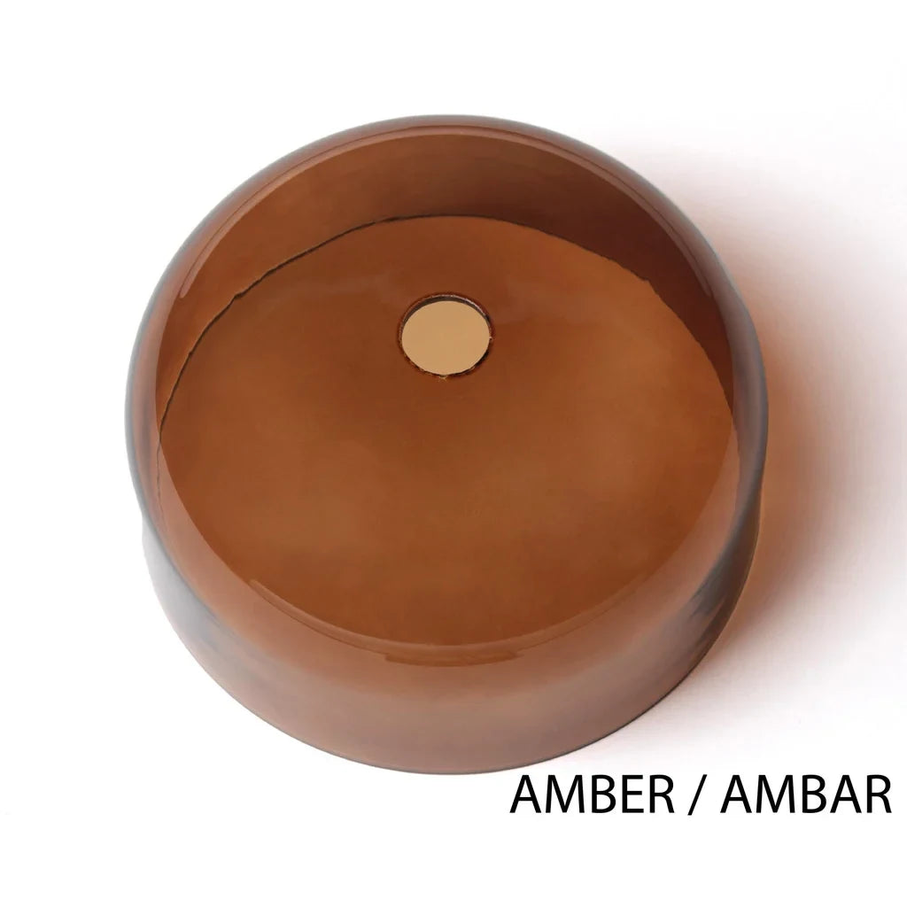 Wide glass disc LED pendant, amber glass shade