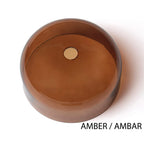 Wide glass disc LED pendant, amber glass shade
