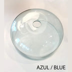 Wide glass disc LED pendant, blue glass shade