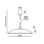 Wide glass disc LED pendant, dimension drawing