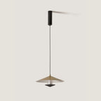 Wide saucer LED pendant with walnut accent, in aged gold