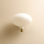 Large yellow wide steel pendant with oval bulb, the matt white oval bulb