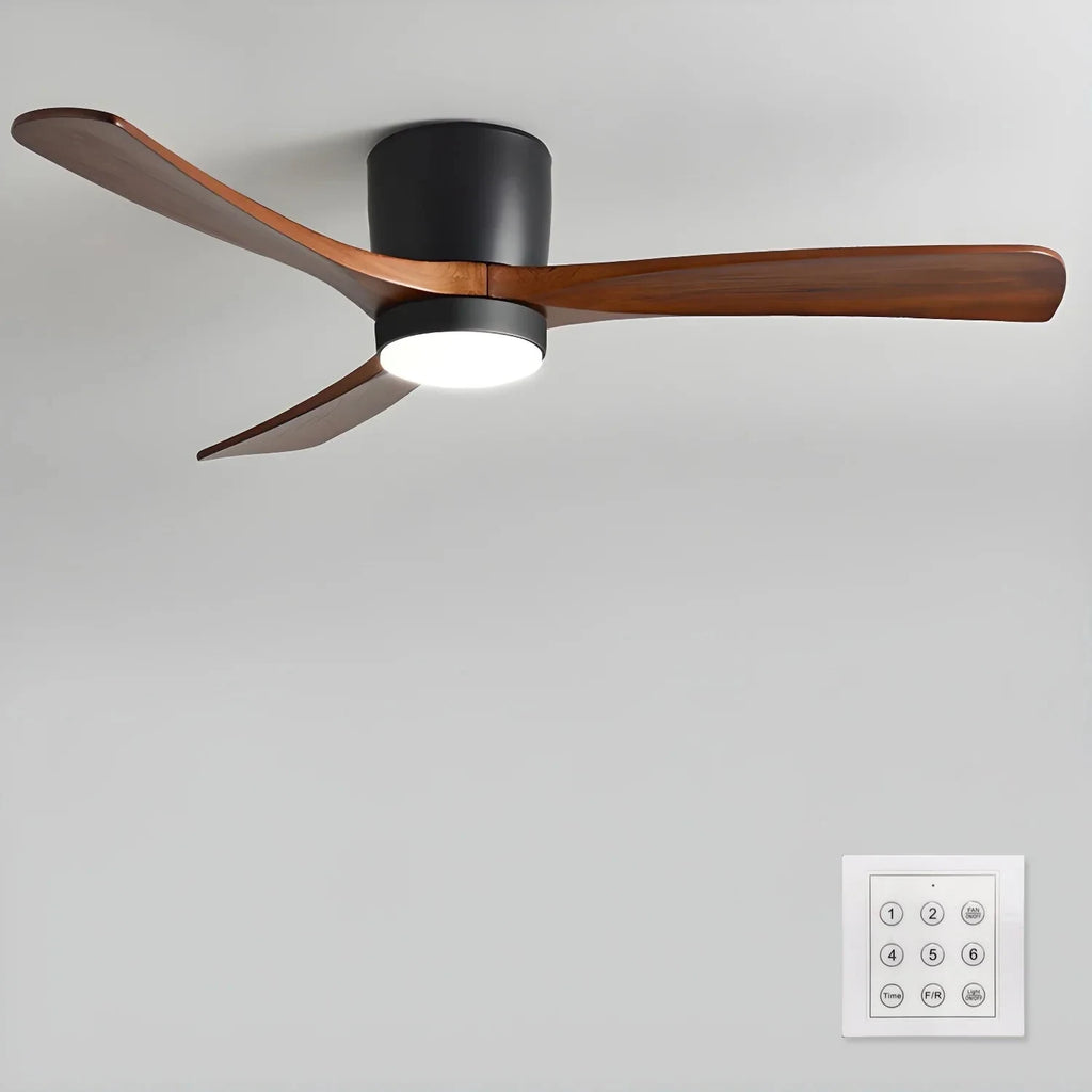 Wooden blade ceiling fan with LED light, Black with walnut-tone blades, 91cm (36in)
