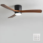 Wooden blade ceiling fan with LED light, Black with walnut-tone blades, 91cm (36in)