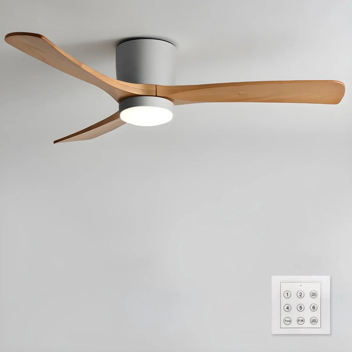 Wooden blade ceiling fan with LED light, Grey with natural wood blades, 91cm (36in)
