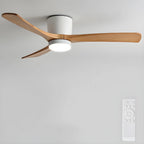 Wooden blade ceiling fan with LED light, with its remote control